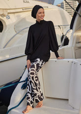 Logo Motifli Siyah Tesettür Mayo Pantolon