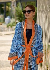 Mavi Çiçekler Kimono