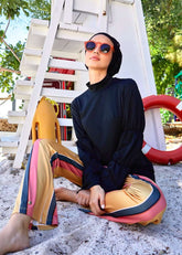 Taba Çizgili Kapalı Mayo Tek Pantolon