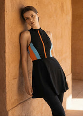 Turuncu Fermuarlı Yarı Kapalı Mayo