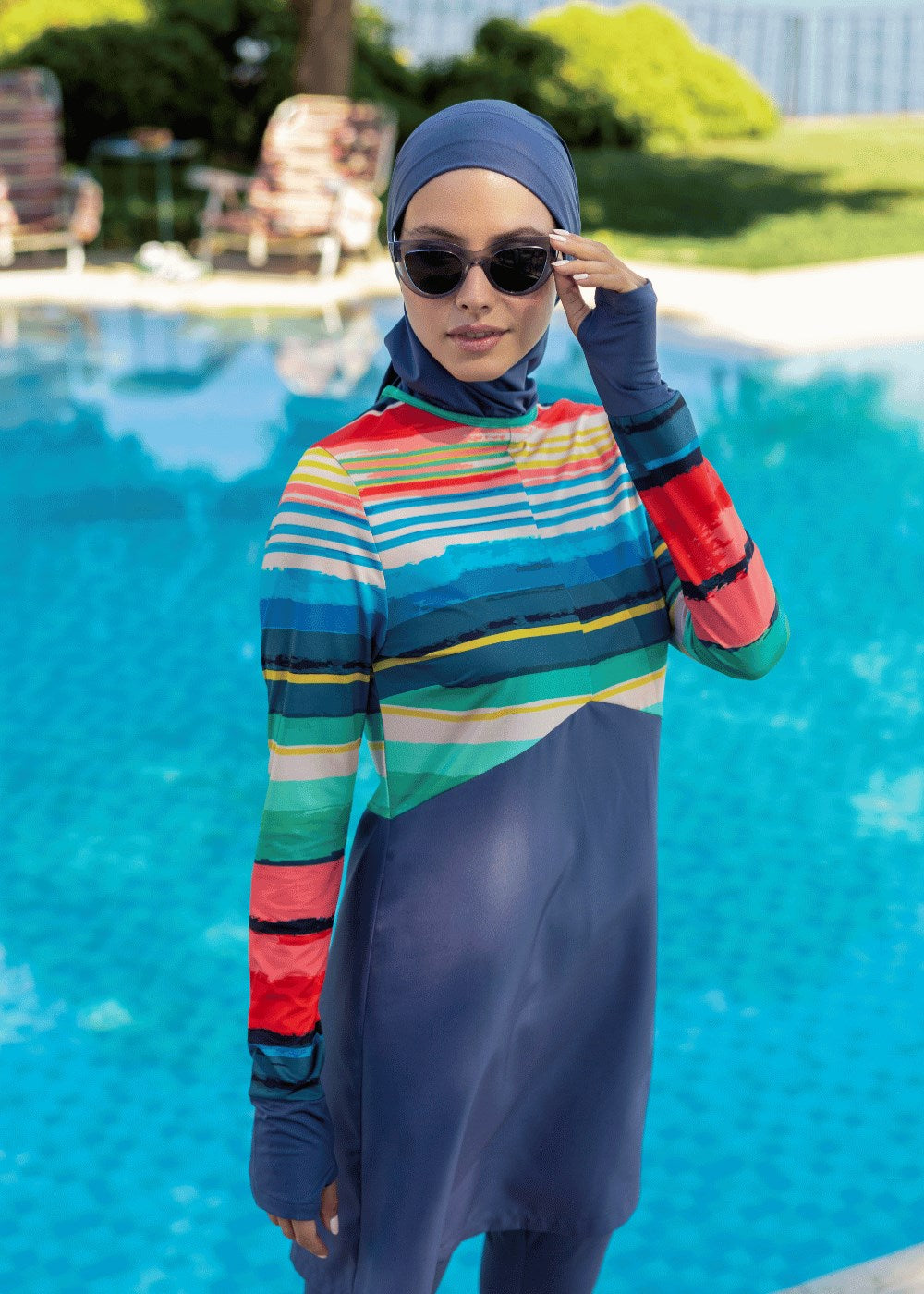 Çizgili Renkler Kapalı Mayo