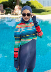 Çizgili Renkler Kapalı Mayo