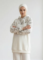 Keten Nakışlı Ekru Eşofman Üstü