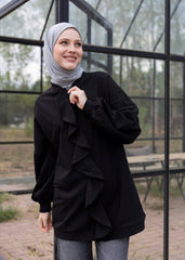 Siyah Fırfırlı Eşofman Üstü