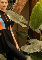 Turuncu Fermuarlı Yarı Kapalı Mayo