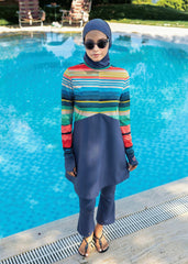 Çizgili Renkler Kapalı Mayo
