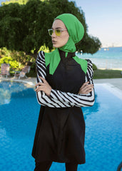 Siyah Beyaz Kollar Tesettür Mayo