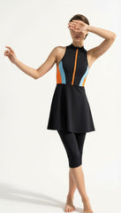 Turuncu Fermuarlı Yarı Kapalı Mayo