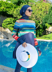 Çizgili Renkler Kapalı Mayo