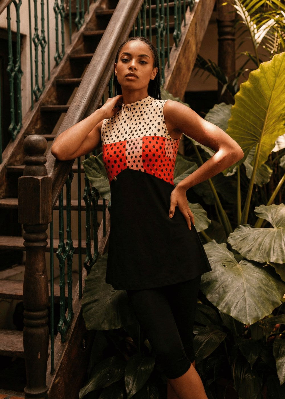 Kırmızı & Pembe Puantiye Taytlı Mayo