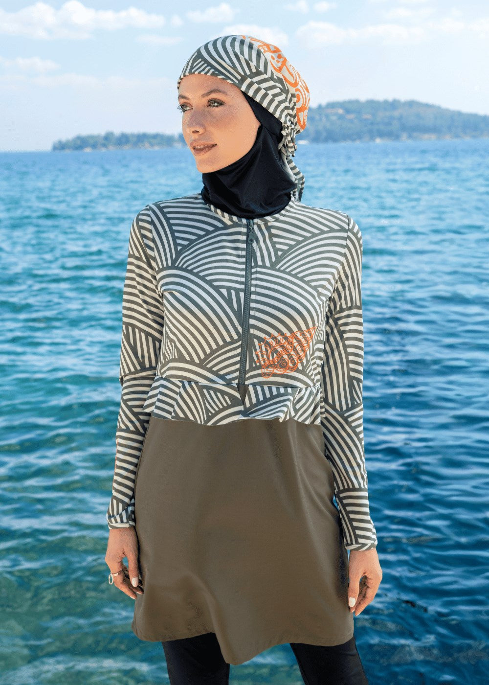 Deniz Kabuğu Haki Tesettür Mayo