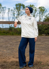 Keten Nakışlı Ekru Eşofman Üstü