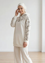 Keten Nakışlı Ekru Eşofman Üstü