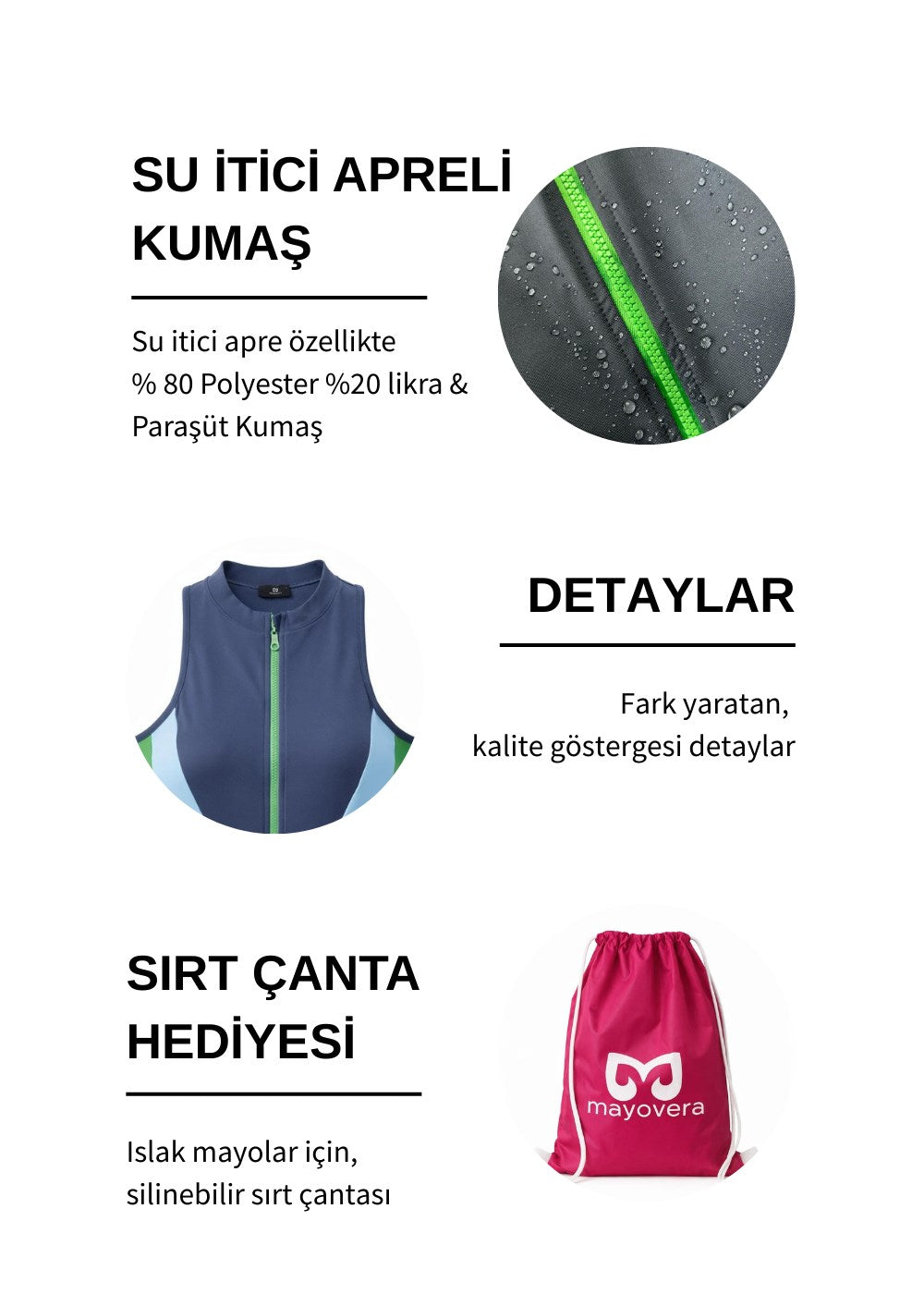 Yeşil Fermuarlı Yarı Kapalı Mayo