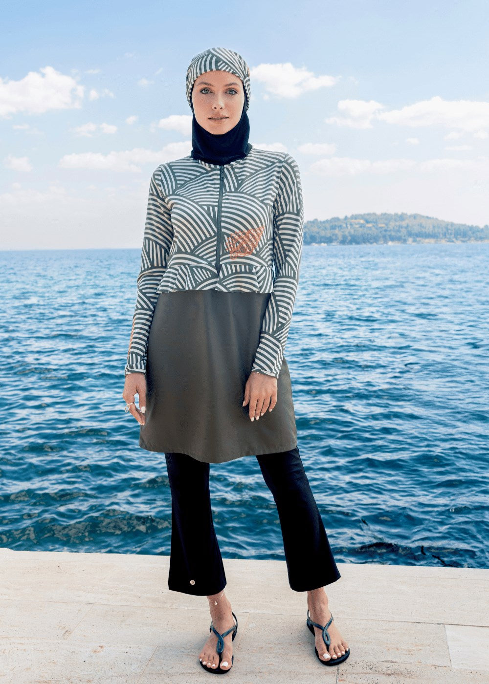 Deniz Kabuğu Haki Tesettür Mayo