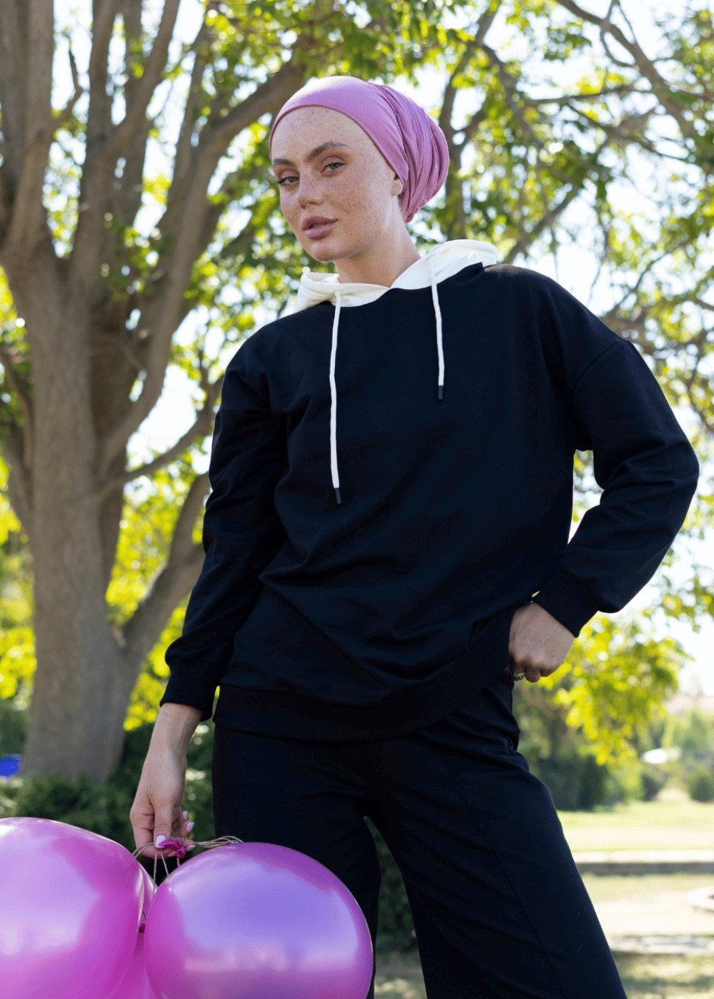 Balon Nakış Kapşonlu Sweatshirt