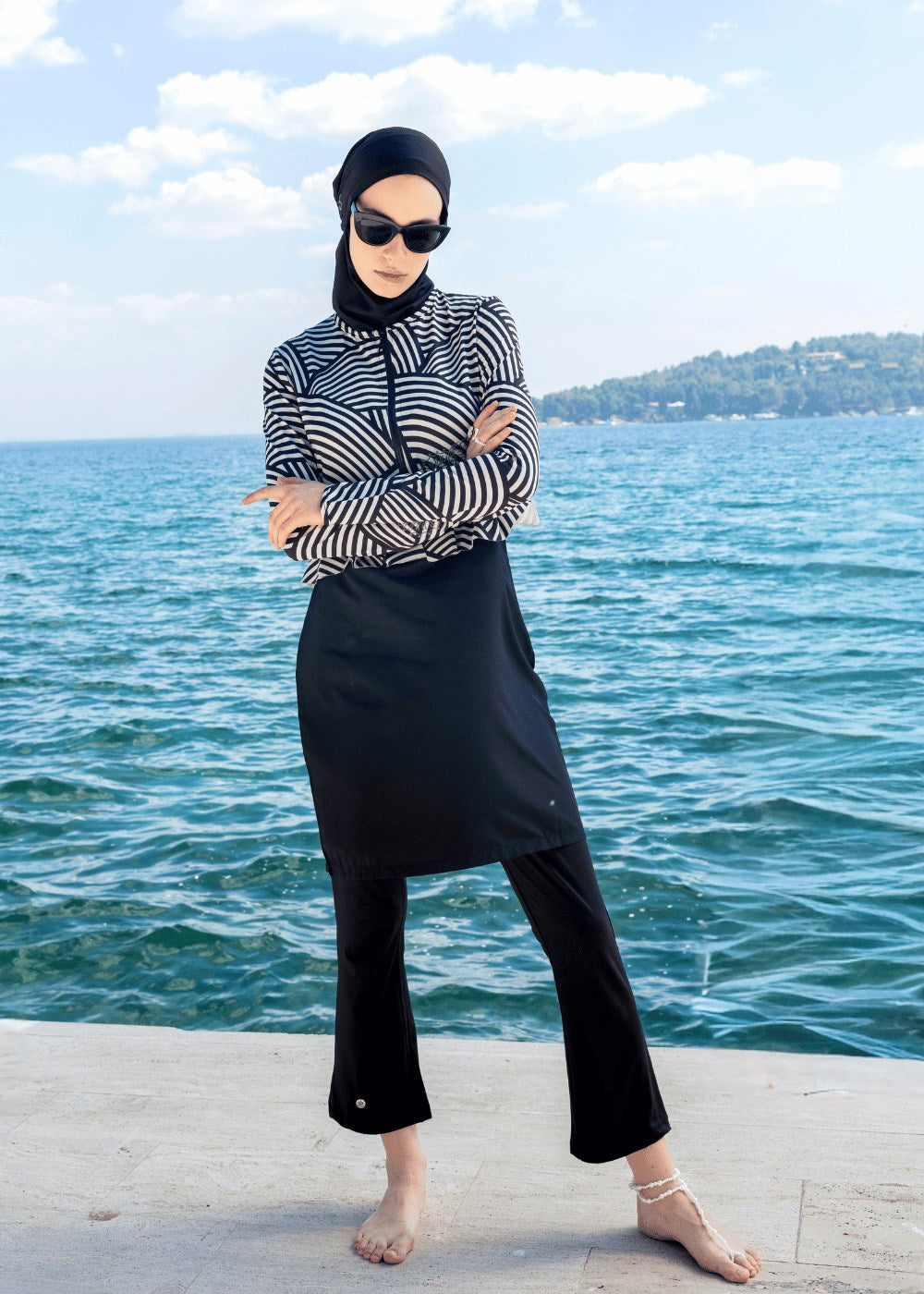 Deniz Kabuğu Siyah Tesettür Mayo