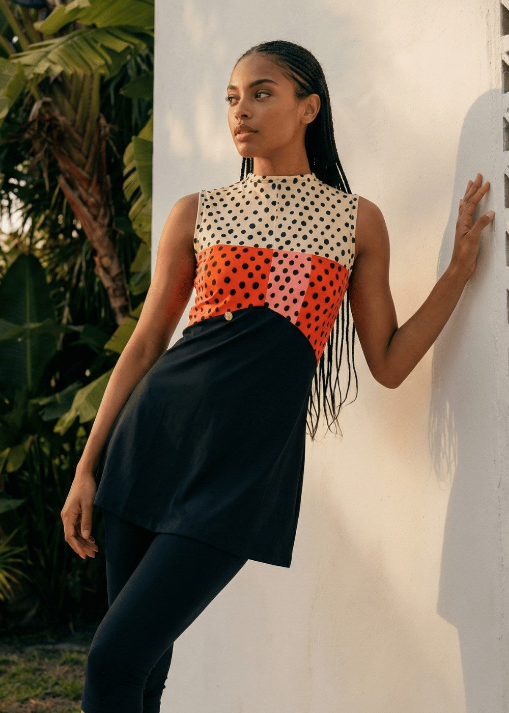 Kırmızı & Pembe Puantiye Taytlı Mayo