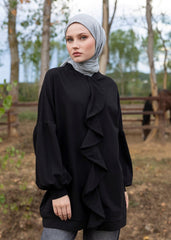 Siyah Fırfırlı Eşofman Üstü