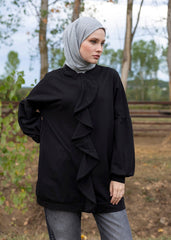 Siyah Fırfırlı Eşofman Üstü