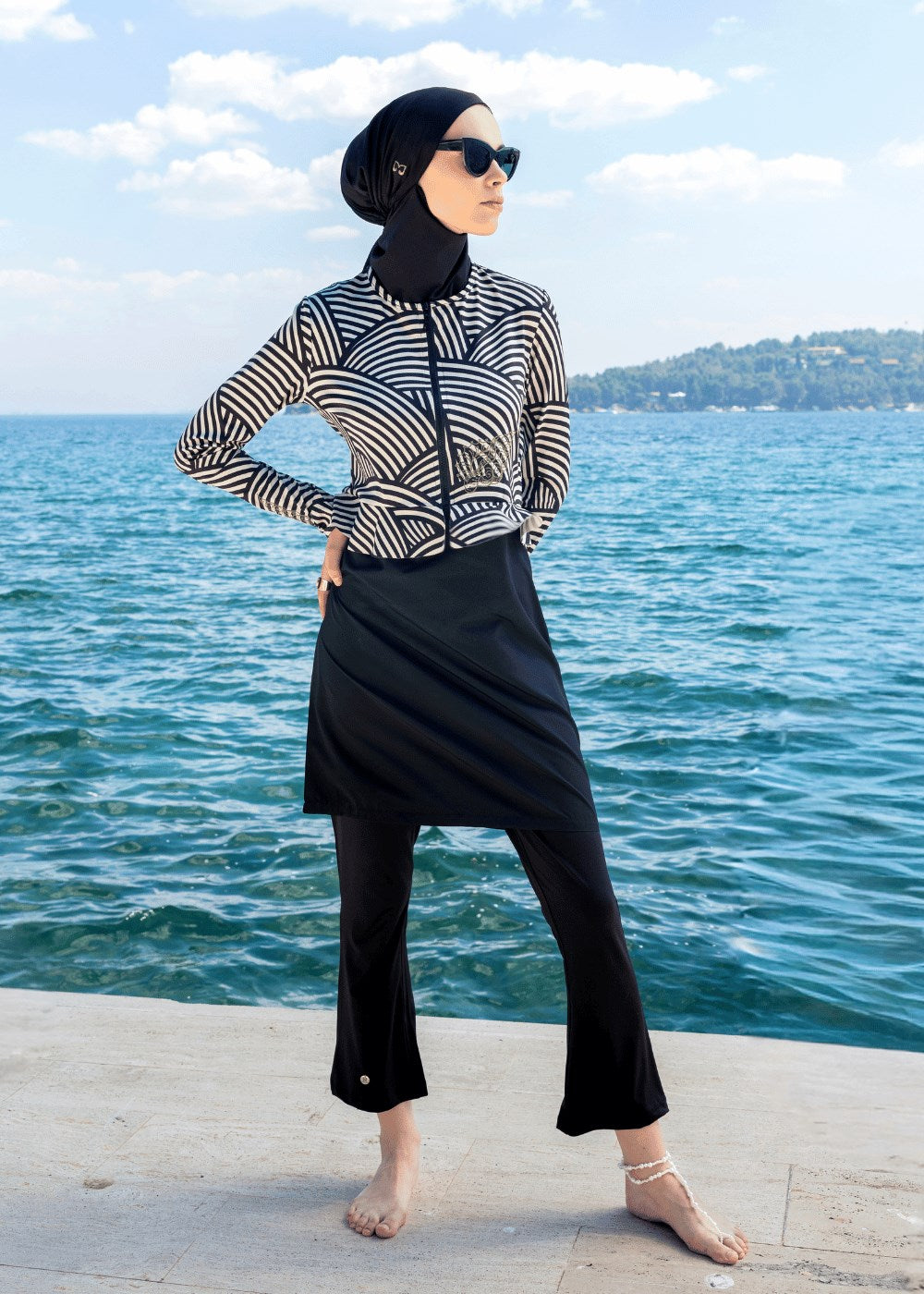 Deniz Kabuğu Siyah Tesettür Mayo