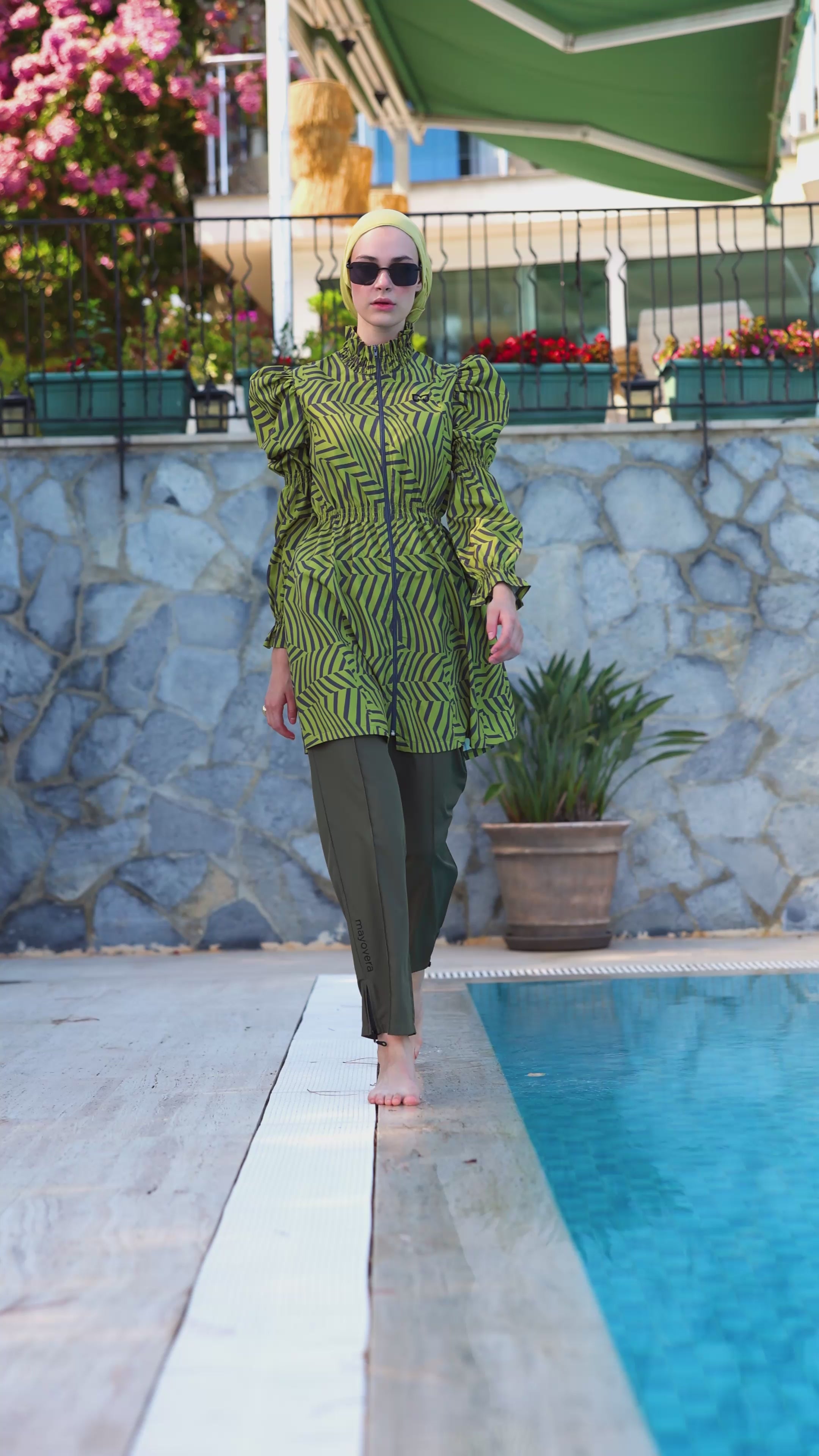 Yağ Yeşili Paraşüt Tek Üst Mayo