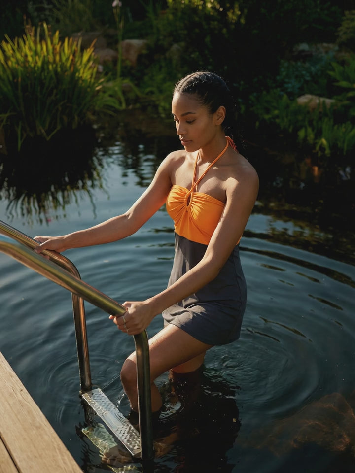 Turuncu  Boncuklu Straplez Mayo