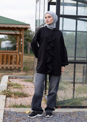 Siyah Fırfırlı Eşofman Üstü