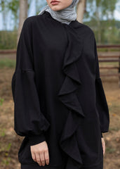 Siyah Fırfırlı Eşofman Üstü