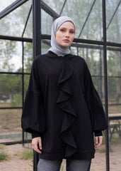 Siyah Fırfırlı Eşofman Üstü