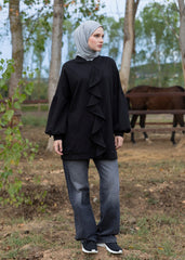 Siyah Fırfırlı Eşofman Üstü